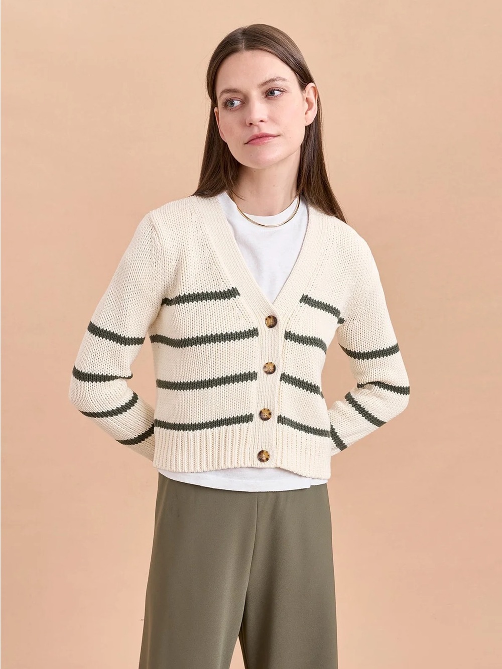 La Ligne Mini Marina Cardigan Olive / Cream Medium